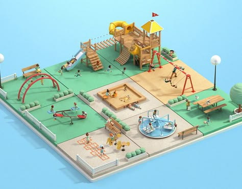 Playgrounds Architecture, Architecture Blueprints, Creative School Project Ideas, Kindergarten Design, Children Park, Speed Internet, Casas The Sims 4, Playground Design, Low Poly Art