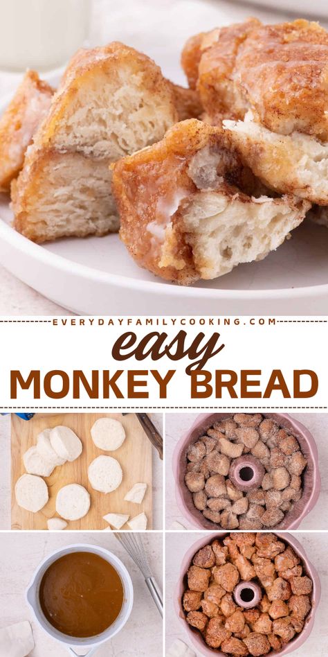 Try this Easy Monkey Bread Recipe for your Christmas brunch menu idea! With refrigerated biscuit dough, sugar, cinnamon, butter, milk, and a caramel coating, it’s the perfect pull apart bread baked in a bundt pan with glaze. Make it for your brunch party today! Monkey Bread In A Bundt Pan, Banana Bread Monkey Bread, Breakfast In Bundt Pan, Pull Apart Bundt Pan Recipes, Biscuit Monkey Bread Easy, Money Bread With Biscuits, Easy Monkey Bread With Biscuits, Make Ahead Monkey Bread, Monkey Bread With Butterscotch Pudding