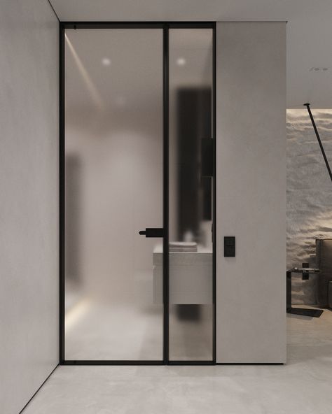 Bathroom Glass Wall Bedroom, Ensuite Bathroom Door, Glass Wall Bathroom Bedroom, Glass Door Toilet, Glass Bedroom Door, Glass Door For Bathroom, Bathroom Glass Door Design, Toilet Glass Door, Frosted Bathroom Door