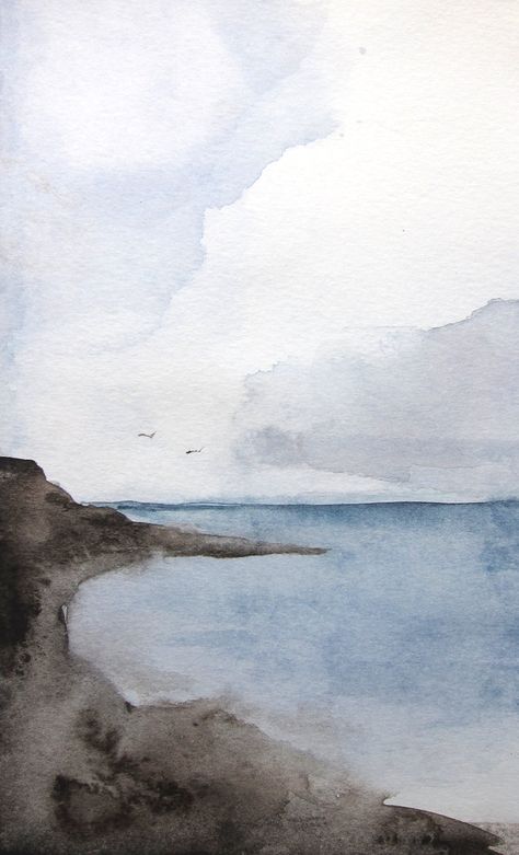 Watercolour Landscapes, Ocean Landscape Painting, Watercolour Ideas, Paintings Acrylic, Ocean Landscape, Watercolor Ocean, Watercolour Inspiration, Watercolor Ideas, Watercolor Landscape Paintings