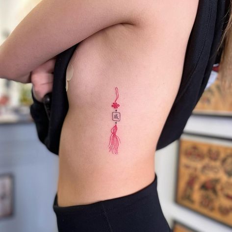 Unique Chinese Tattoos, Chinese Flash Tattoo, Asian Female Tattoo, Chinese Knot Tassel Tattoo, Dainty Chinese Tattoo, Simple Chinese Tattoo, Chinese Knot Tattoo Design, Asian Knot Tattoo, Lucky Knot Tattoo