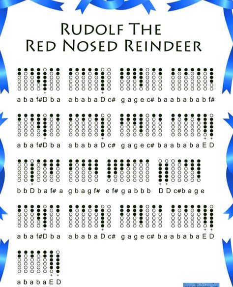 Rudolph the Red Nosed Reindeer Recorder Songs With Fingerings, Flute Chords, Flute Fingering Chart, Recorder Fingering Chart, Flute Songs, Recorder Notes, Recorder Instrument, Native American Flute Music, Recorder Sheet Music