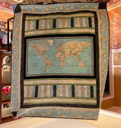 World Map Quilt Ideas, World Map Quilt, National Park Quilt Blocks, Horse Quilts, Panel Quilting, Map Quilts, Quilting Panels, Quilt Settings, Quilting Borders