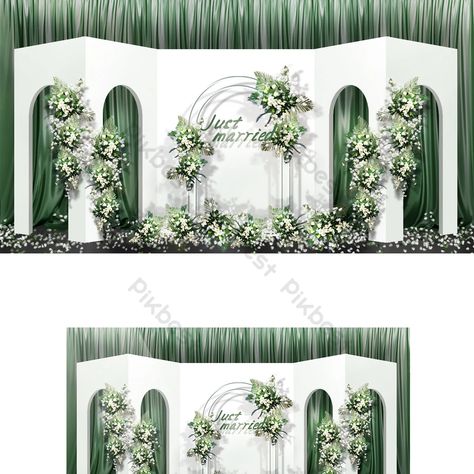 Green Backdrop With Flowers Wedding, Wedding Green Backdrop, Green Backdrop With Flowers, Green And White Backdrop, Green Wedding Backdrop, Green Forest Wedding, White Green Wedding, Bridal Backdrop, Indian Wedding Decorations Receptions