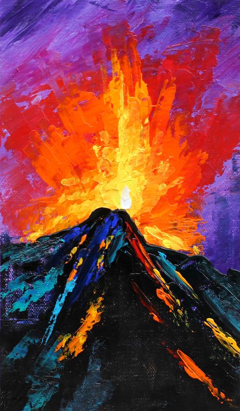 How to Paint Abstract Landscape Painting in Acrylics for beginners / Landscape painting tutorial easy / easy. Volcano Painting, Acrylics For Beginners, Taal Volcano, Beginners Landscaping, Volcano Eruption, Landscape Painting Tutorial, Paint Abstract, Paint Acrylic, Cotton Swab