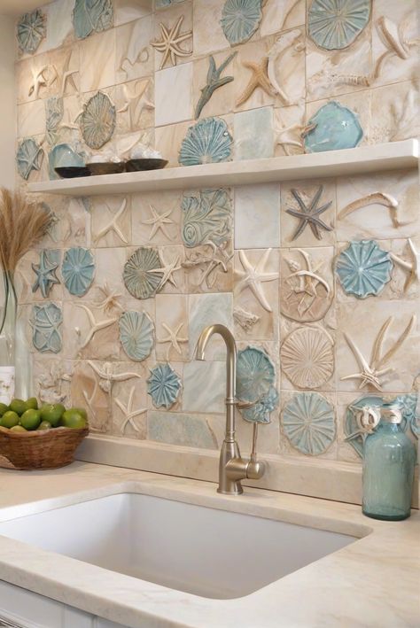 kitchen designs, home interior design, interior design space planning, home decor interior design Beach Backsplash Ideas, Beach Glass Backsplash Kitchen, Coastal Backsplash Kitchen, Beach Kitchen Backsplash, Beach Backsplash, Beachy Kitchen Ideas, Beach Themed Kitchen, Beach Kitchen Ideas, Beautiful Tile Backsplash