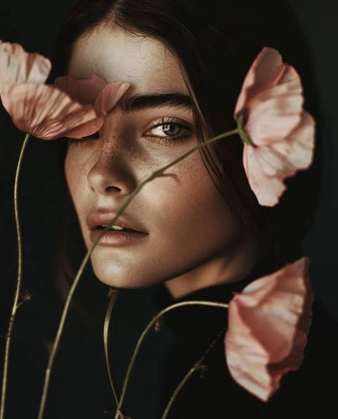 Artistic Portraits Photography Fine Art, Portrait Concept, People And Flowers Art, Flower Crown Portrait, Women With Flowers Aesthetic, Reference Photos Face Female, Woman And Flowers, Women Portraits, Art Portrait Photography