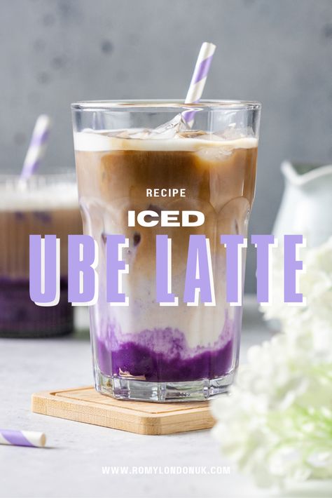 creamy and frothy base of ube milk and espresso, it's a fun and tasty way to enjoy your morning coffee and also a great afternoon pick-me-up. Espresso Recipes Drinks, Barista Drinks, Ube Recipe, Ube Latte, Frothy Coffee, Creative Drinks, Vegan Drinks Recipes, Ube Recipes, Korean Coffee