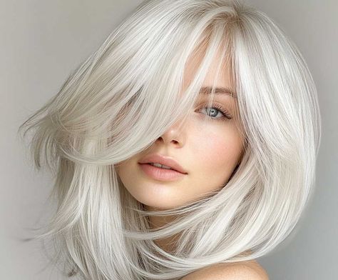 11+ Beautiful Medium Layered Haircuts for Platinum White Hair • 333+ Inspiring Lifestyle Ideas Platinum White Hair, Ash Grey Hair, Low Maintenance Short Haircut, Inspiring Lifestyle, Long Face Shapes, Medium Layered Haircuts, Medium Layered, Platinum Hair, Lifestyle Ideas