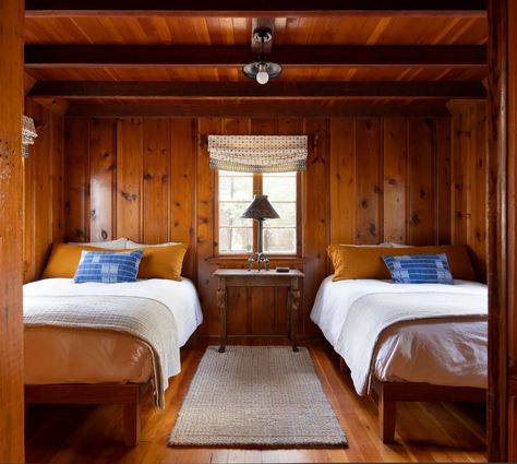 This Charming California Cabin Is All About Warmth and Character | Architectural Digest Maine Cabin Interior, Pine Cabin Interior, 1950s Cabin, Paneled Bedroom, Pine Cladding, California Cabin, Cabin Makeover, Pine Paneling, Ciao Lucia