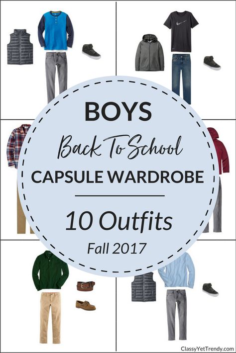 Create a Boy’s Back To School Fall capsule wardrobe on a budget!   This post is a preview of the e-Book, The Boy’s Capsule Wardrobe: Fall 2017 Collection.  I’m sharing a few pieces in the capsule wardrobe and you can mix and match those pieces to create several outfits! 10 outfit ideas and where to find a few of the items for your closet are in the blog post. Neutral Capsule Wardrobe, Black Pants Outfit, Boys Closet, Boys Fall Outfits, Multiple Outfits, Classy Yet Trendy, Travel Capsule, Minimalist Capsule Wardrobe, Wardrobe Planning