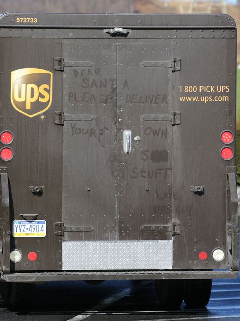 This UPS driver has a sense of humor Ups Delivery Humor, Fake Check, Pink Truck Accessories, Food Truck Design Interior, Truck Bed Slide, Ups Driver, Truck Driver Shirt, Truck Tattoo, Firetruck Birthday Party