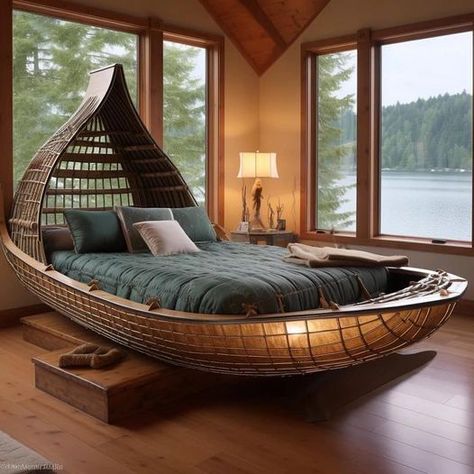 A luxurious bedroom with elegant decor and chic furnishings. Boat Bedroom Ideas, Creative Bedroom Decor, Home Architecture Styles, Boat Furniture, Floor Seating Living Room, Elegant Bedroom Design, Carved Sofa, Unconventional Design, Unique Furniture Design