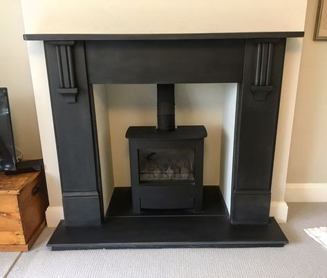 100+ year old slate fireplace surround now fully restored. • Victorianfireplacestore.co.uk • #interiordesign #fireplace #architecturalsalvage #interiorstyle #homestyle #periodhomestyle #interiorstyling #victorianhouse #housestyle #antique #homeimprovement #victorian #slatefireplace #classic #victorianfireplace #restored #originalfireplace #victorianfireplacestore #slatefireplace #slatesurround Black Fire Surround Ideas, Wood Burner Black Surround, Log Burner Black Surround, Victorian Fireplace Surround, Wooden Fireplace Surround Ideas, Wood Burner Mantlepiece, Black Fire Surround, Log Burner Fireplace Ideas, Black Fireplace Surround Log Burner