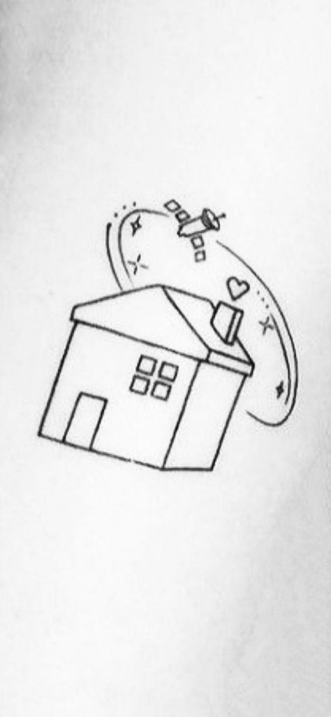 Harry Styles House Tattoo, Satelite Tattoos Harry Styles, Harry Styles Satellite Tattoo, Harrys House Tattoo, Harry’s House Tattoo, Harrys House Inspired Tattoos, Satellite Tattoo, Harry’s House Tattoo Outline, Harry Styles Tattoos Ideas