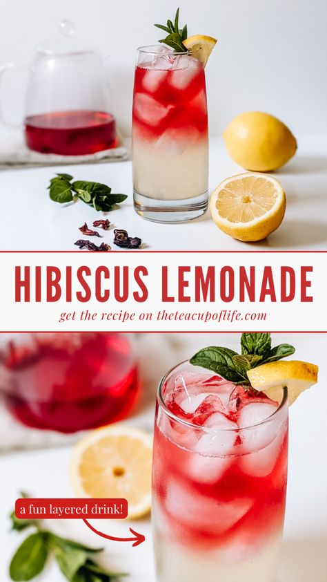 This gorgeous bright tea lemonade is sweet, tangy and a great choice when you need to quench your thirst on a warm day! Plus, the layered effect is sure to impress a crowd. Hibiscus Lemonade, Lemonade Tea Recipe, Layered Drinks, Iced Tea Lemonade, Tea Lemonade, Make Simple Syrup, Drink Recipes Nonalcoholic, Iced Tea Recipes, Lemonade Recipe