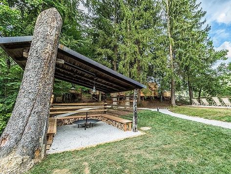 GLAMPING RIBNO - Updated 2024 Prices & Campground Reviews (Slovenia) Spruce Trees, Bled Slovenia, Lake Bled, Spruce Tree, Wooden Cabins, Blue River, Small Cabin, Tiny Flowers, Outdoor Shower