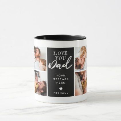 Modern Black & White Love You Dad 8-Photo Mug Happy Birthday Aunt, Modern Mug, Modern Mugs, Black Chalkboard, Logo Mugs, Black And White Love, Love You Dad, White Love, Birthday Diy