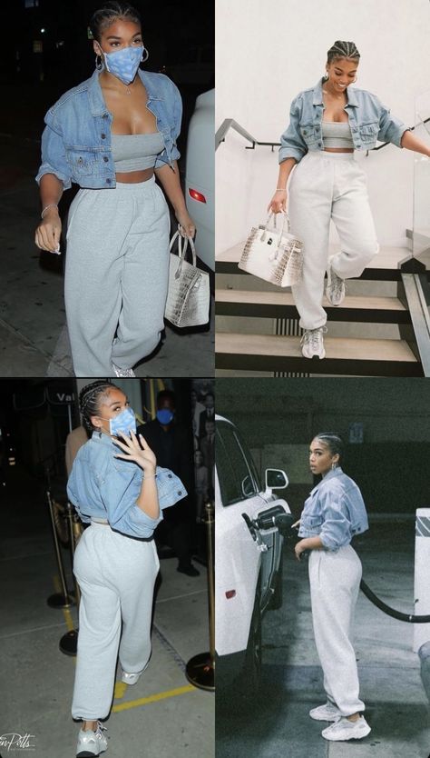 Elevated Jogger Outfit, Saturday Chill Outfit, Running Errands Outfit Black Women, Allyiahsface Outfits, Weekend Errands Outfit, Lori Harvey Casual Outfits, Winter Baddie Outfits Casual, Lori Harvey Outfits, Plane Outfit Airport Style