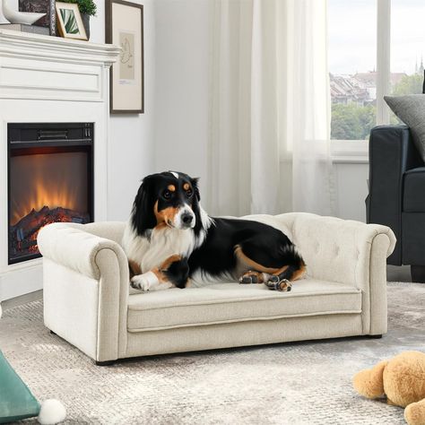 Pet Sofa, Made Sponge and Highly Breathable Linen, Suitable Pet Sofas, Dog Sofas, Dog Beds, Cat Beds, Cat Sofas for Medium-Sized Dogs (beige) Raised Pet Bed, Elevated Dog Bed, Dog Couch, Pet Sofa Bed, Be Calm, Dog Sofa Bed, Pet Sofa, Dog Bed Furniture, Orthopedic Dog Bed