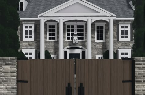 Bloxburg Pillar Ideas, Fence Bloxburg, Old Money Bloxburg House, Berry Avenue House, Brick Decal Bloxburg, Bloxburg Architecture, Bridgerton House, Bloxburg Homes, Modern Suburban House