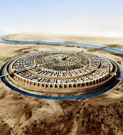 1,200 years ago, the world's largest city was Baghdad (modern-day Iraq) — 1.5 million lived there at its peak. The Round City, a masterpiece of urban planning, Ancient Baghdad, Iraq Culture, Baghdad Iraq, Art Calligraphy, Islamic Art Calligraphy, Baghdad, Urban Planning, Urban Landscape, Iraq