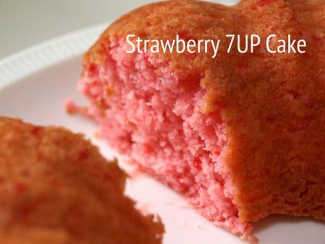 This cake was made with a boxed strawberry cake mix and a 12 oz can of diet 7 Up. Strawberry 7up Cake Recipe, Strawberry Bundt Cake Recipes From Mix Boxes, Recipes Using Strawberry Cake Mix Boxes, 7up Cake With Box Cake, Strawberry Bundt Cake With Box Cake, Box Strawberry Cake Mix Ideas, Lite Snacks, Two Ingredient Cakes, 2 Ingredient Cakes