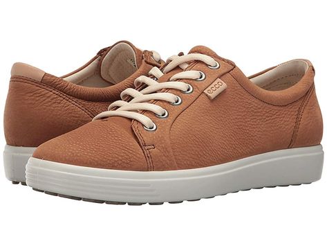 ECCO Soft 7 Sneaker (Cashmere) Women's Lace up casual Shoes. Enjoy a relaxed walking experience with the sleek Soft VII Sneaker by ECCO. Supple leather upper. Lace-up closure for an adjustable fit. Leather lining for breathability. Leather-covered inlay sole is equipped with the Ecco Comfort Fiber System. Durable rubber outsole. Imported. Measurements: Weight: 9 oz Product measurements were taken using size 39 (US Women's 8-8. #ECCO #Shoes #ClosedFootwear #Laceupcasual #Brown Adidas Trainers Women, Skechers Shoes Women, Ecco Soft 7, Brown Leather Sneakers, Slip On Trainers, Ecco Shoes, Trainers Fashion, Walking Shoes Women, Casual Sneakers Women