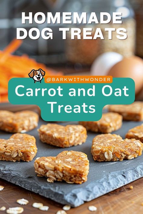 These Carrot & Oat Treats are a healthy and delicious snack for your dog! Easy to make with just a few simple ingredients. #DogTreats #HomemadeDogTreats #CarrotOatTreats Carrot Chews For Dogs, Carrot Treats For Dogs, Coconut Oil Dog Treats Recipes, Carrot Dog Treats Recipes, Dog Treats With Carrots, Oats Dog Treats, Apple Cinnamon Bites, Oat Treats, Healthy Tasty Snacks