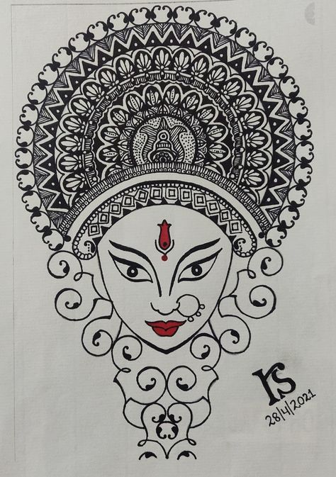 Mandala Drawing Simple, Diwali Mandala, Navratri Ideas, Ganpati Art, Mandala Arts, Ma Durga, Madhubani Paintings, Pencil Shading, Cool Pencil Drawings