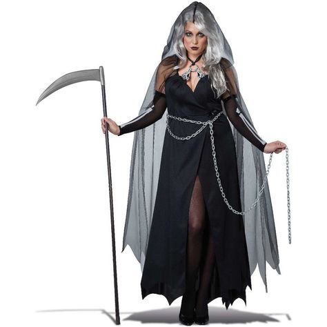 Lady Grim Reaper Plus Size Womens Costume ($45) ❤ liked on Polyvore featuring costumes, halloween costumes, sexy women costumes, sexy plus size costume, adult plus size halloween costumes, sexy ghost costume and sexy plus size halloween costumes Lady Reaper, Reaper Halloween Costume, Grim Reaper Costume, Halloween Costumes For Sale, Demon Costume, Reaper Costume, Cape Costume, Plus Size Costume, Plus Size Halloween Costume