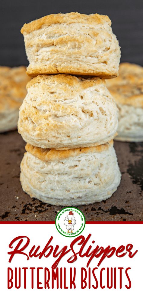 Ruby Slipper Biscuits - recipe from the Ruby Slipper/Ruby Sunshine restaurant. These are the BEST biscuits and super easy to make with only 3 ingredients - self-rising flour, butter, and buttermilk. Can make in advance and freeze for later. Great for an easy weekday breakfast or overnight guest. #biscuits #buttermilk Overnight Biscuits, Mini Breakfast Casserole, Easy Weekday Breakfast, Biscuits Buttermilk, Plain Chicken Recipe, Best Biscuits, Ruby Slipper, Mini Breakfast, Homemade Buttermilk Biscuits