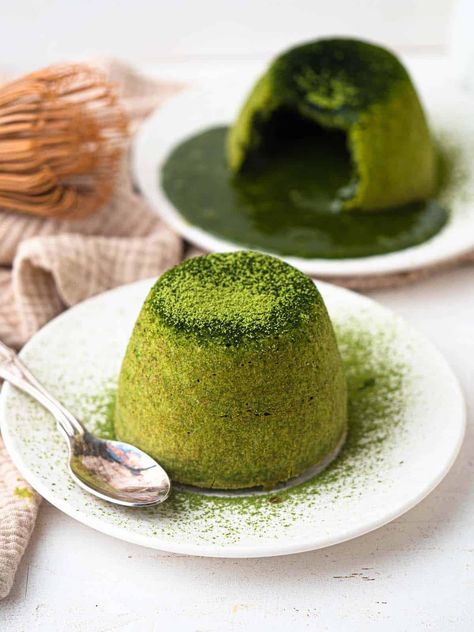 Matcha Lava Cake - Catherine Zhang Catherine Zhang, Matcha Cake, Matcha Tea Powder, Lava Cake, Lava Cakes, Matcha Powder, Small Cake, Cake Tins, Tray Bakes