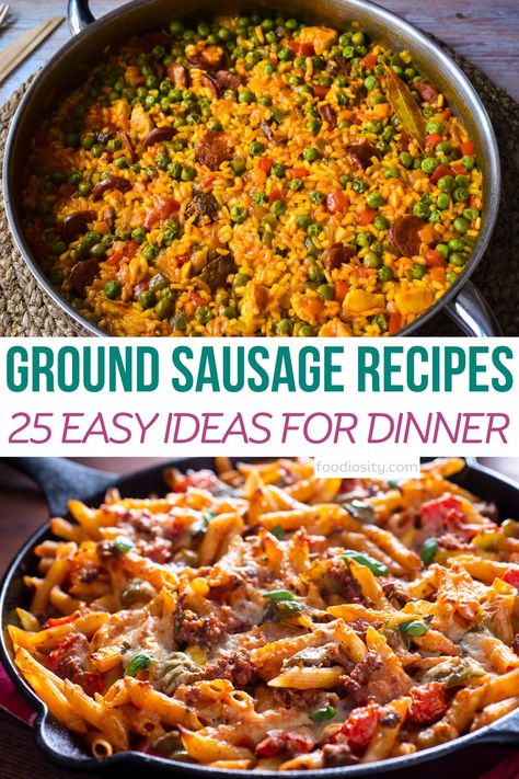 25 Ground Sausage Recipes For Dinner - Foodiosity Dinner With Ground Pork Sausage, Raw Sausage Recipes, Recipes Using Country Sausage, Italian Beef Sausage Recipes, Sausage Meat Recipes Ground, Ground Sausage Cornbread Recipes, Chicken And Ground Sausage Recipes, What To Make With Italian Sausage Ground, Recipe Using Ground Sausage