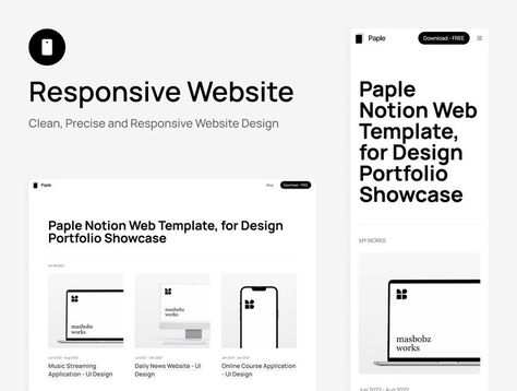 Paple - Free Notion + Super Portfolio Website Template Start getting noticed by showcasing  your design portfolio in a website Free Portfolio Template, Portfolio Website Template, Responsive Website Design, Website Template Design, Notion Template, Portfolio Template, Portfolio Templates, News Website, Music Streaming