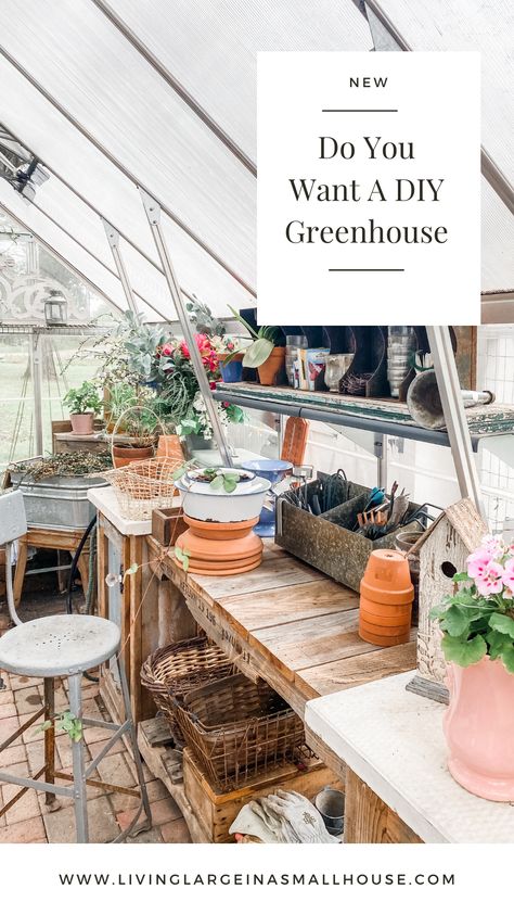 Greenhouse Set Up Inside, Greenhouse Interiors, Small Greenhouse, Greenhouse Kit, Diy Greenhouse, Green House, Small House, Garden Plants, Work Space