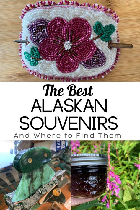 Alaska Native beadwork barrette, jade ulu, and fireweed jelly. Alaska Theme Gifts, Best Souvenirs From Alaska, Alaskan Tattoos, Alaska Souvenirs, Finding Alaska, Alaska Living, Alaska Food, Alaska Images, Alaska Cruise Ports