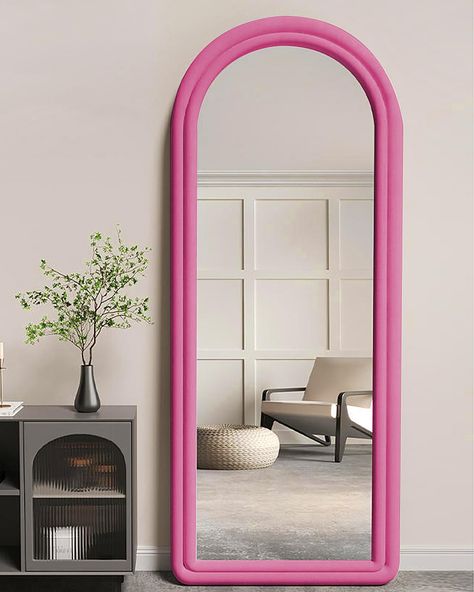 PRICES MAY VARY. ✔【NEW LOOKING】Do you need a arched full length mirror for your bedroom as decoration and filler. This arched floor mirror with flannel is just what you need, whether as a gift for room or hallway use is a good choice, get it immediately in Otlsh store. ✔【ARCHED SHAPE】Double-framed 3D design is made of flannel and wood material and is durable. Unique among all the wooden furniture in your home, it will definitely be appreciated by your guests. High-definition reflective lens and Hot Pink Bedroom Decor, Mirror Decor Bedroom, Hot Pink Furniture, Large Mirror Wall, Full Length Mirror With Stand, Barbie Room Decor, Hot Pink Room, Hot Pink Bedrooms, Girly Pink Bedroom