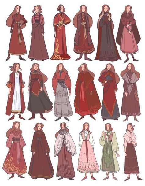 Medieval Clothing Illustration, Viking Outfit Reference, Drawing Dresses Reference, Fantasy Clothing Medieval, Clothing Fantasy Design, Fantasy Outfits Art Reference, Dresses Character Design, Fantasy Medieval Dress Art, Cute Medieval Dress