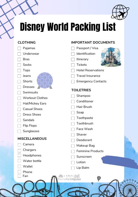 Disney World Packing Checklist Disney World Packing List, Disney Road Trip, What To Pack For Vacation, Packing List For Disney, Disney World Packing, Water Theme Park, Disney Tickets, Disney Trip Planning, Packing Lists