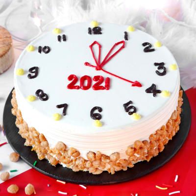 Happy new year cake designs 2021 pics Simple New Year Cake Design, New Year Cake Designs, New Year Cake Decoration, Happy New Year Cake, New Year Clock, Flower Cake Design, New Year Cake, Cookie Cake Designs, Cake Designs For Kids