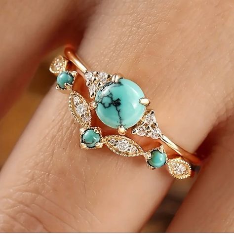 14 K Gold Plated, Turquoise, Bohemian Ring Set Individually Wrapped Sizes 8,9,10 Materials, Plated Alloy , Synthetic Stone Turquoise And Gold Wedding Ring, Unique Engagement Rings Turquoise, Turquoise Engagement Ring Vintage, Rare Gemstone Engagement Ring, Turquoise And Diamond Engagement Ring, Wedding Rings Turquoise, Turquoise Wedding Ring Set, Turquoise Engagement Rings, Turquoise Wedding Ring