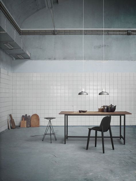 A great dose of Inspiration - NordicDesign Industrial Studio, Interior Tiles, Loft Interiors, Studio Interior, White Tiles, Kitchen Interior, Interior Spaces, Interior Details, Scandinavian Design