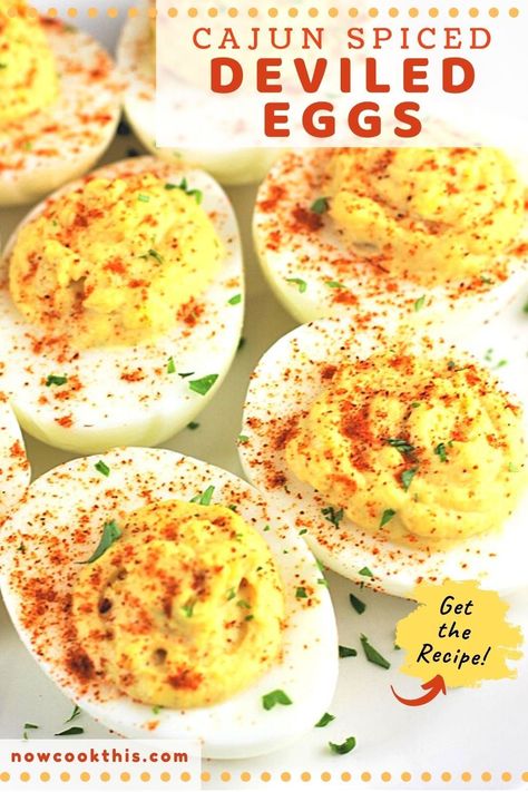 These Cajun Spiced Deviled Eggs are an easy and delicious way to change-up deviled eggs. The filling is flavored with Cajun seasoning, and the finished eggs are sprinkled with cayenne for a little spicy kick. Perfect for parties, potlucks, and picnics, they're always a hit! Get the recipe and try them! Southern Deviled Eggs, Keto Deviled Eggs, Devilled Eggs Recipe Best, Deviled Eggs Recipe Classic, Cook Eggs, Deviled Eggs Easy, Best Deviled Eggs, Deviled Eggs Classic, Low Carb Appetizers