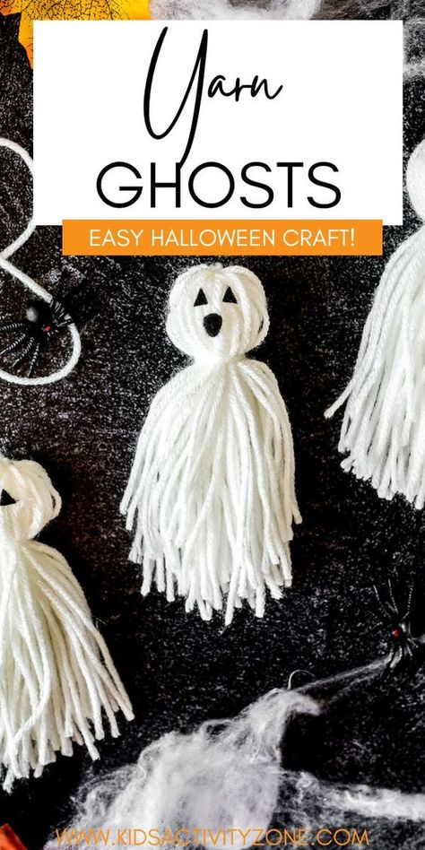 Yarn Ghosts are an easy Halloween craft that is cheap and quick to make. They only take about 10 minutes. Make this easy Halloween ghost craft today! How To Make Ghost Decorations, Ghost Crafts Preschool, Yarn Ghosts, Ghost Crafts For Kids, Yarn Ghost, Kindergarten Halloween Crafts, How To Make Ghosts, Halloween Ghost Craft, Ghost Craft