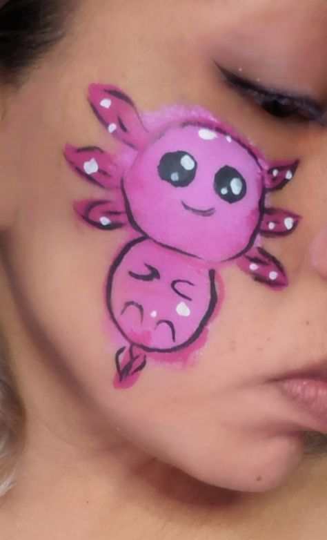 School Face Paint Ideas, Axolotl Face Paint, Cute Facepainting Ideas For Teens, Roblox Face Paint, Axolotl Makeup, Mexican Face Paint Simple, Mexican Face Paint, Mermaid Face Painting, Summer Face Paint