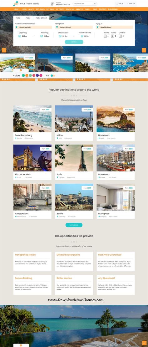 Your Travel World is a clean and modern design responsive bootstrap HTML template for online #booking of #hotel and air #ticket beautiful website to download & live preview click on image or Visit 🡽 #hospitality #webdesign Travel Agency Website, Air Ticket Booking, Travel Website Design, Agency Website Design, Cheap Airfare, Travel Booking, Booking Website, Wix Templates, Holiday Hotel