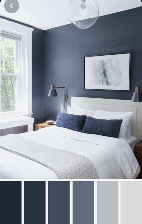 Blue And Light Grey Bedroom, Light Grey Bedroom, Bedroom Color Scheme Ideas, Grey Colour Scheme Bedroom, Grey Bedroom Colors, Bedroom Wallpaper Accent Wall, Light Gray Bedroom, Color Scheme Ideas, Soothing Bedroom