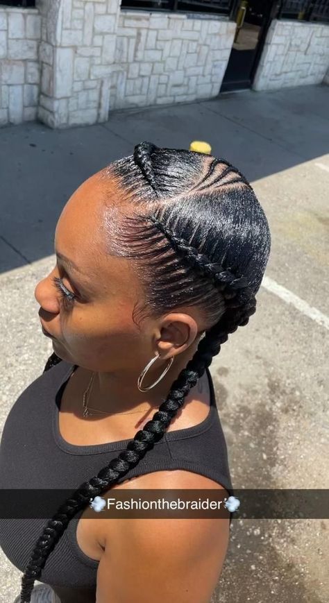 Two Feedin Braids, 10 Feed In Braids, Braids Hairstyles Natural Hair, Hairstyles Designs, Feedin Cornrows, Cornrow Hairstyle, Feedin Braids, Cornrow Braid Styles, Feed In Braids