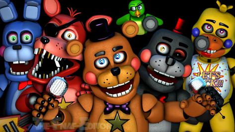 Stacymoon5 on Game Jolt: "Here is a wallpaper of the Rockstar animatronics, if anyone needs i..." Sfm Fnaf, Dibujos Toy Story, S Wallpaper, Happy 4th Anniversary, Fnaf Freddy, Funtime Foxy, Fnaf Wallpapers, 4th Anniversary, Sister Location